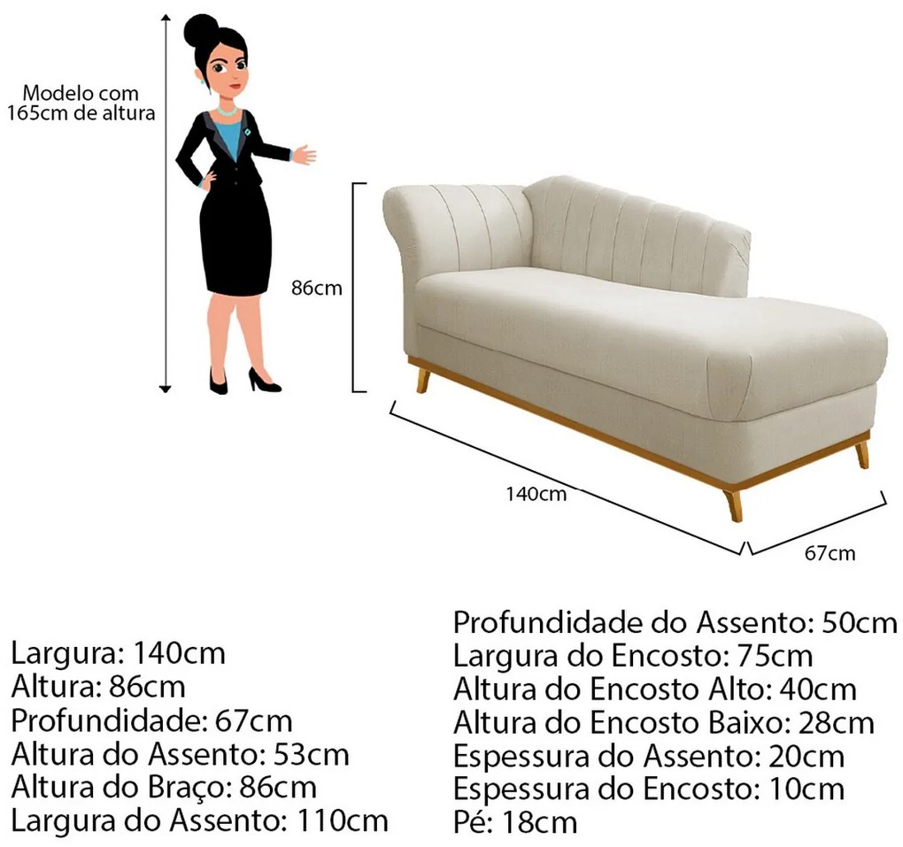 Diva Recamier Vanessa 140cm Lado Esquerdo Linho - ADJ Decor