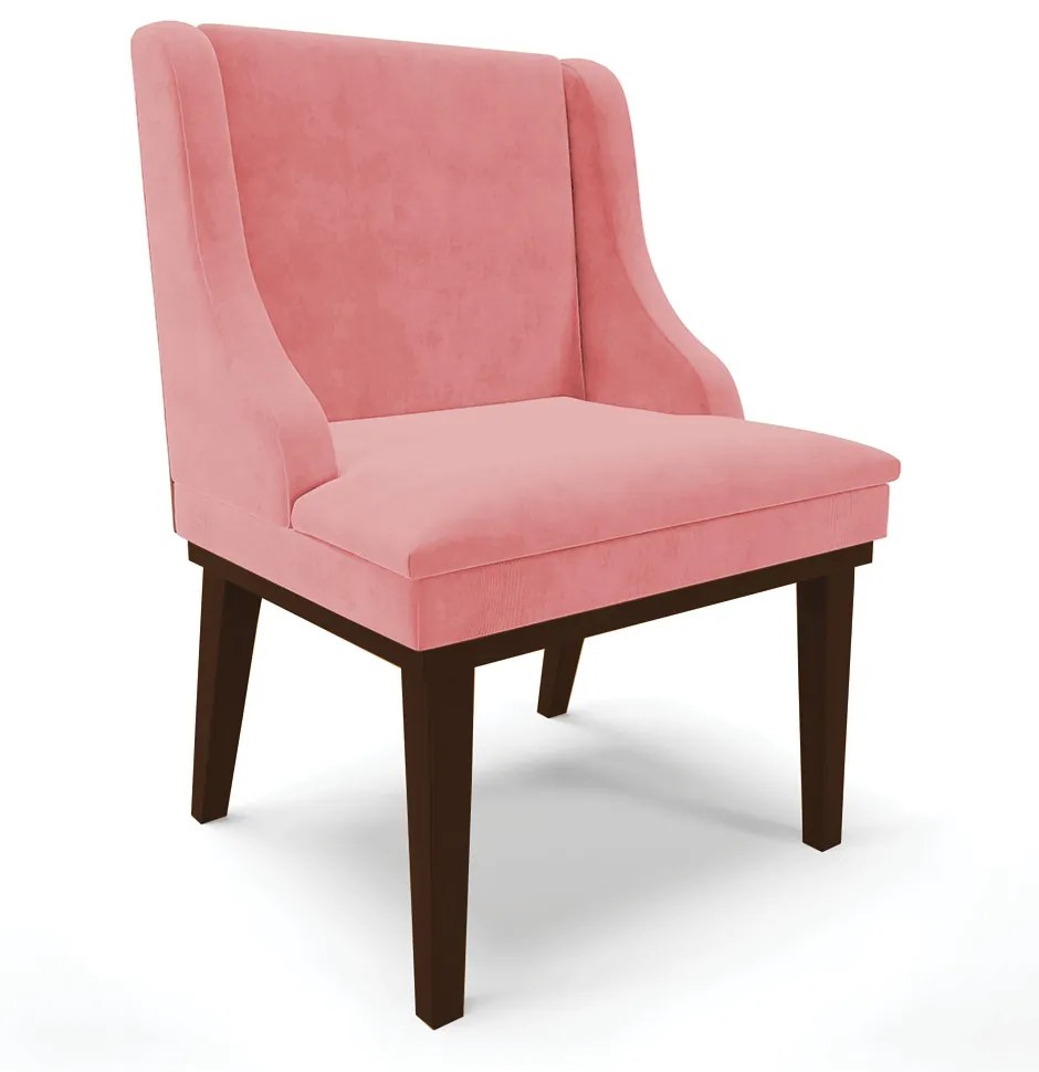 Cadeira de Jantar Liz Suede Base Fixa Madeira Tabaco D03 - D'Rossi - Rose