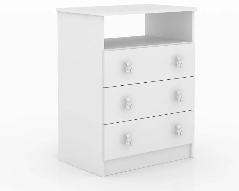 Cômoda Infantil 1 Nicho 3 Gavetas Puxador Ursinho Branco