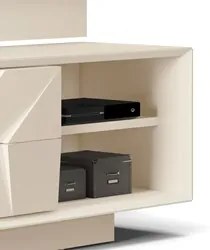 Rack Bancada com Painel TV até 75 Pol. Gavetas 3D Pirâmide Colone Crem