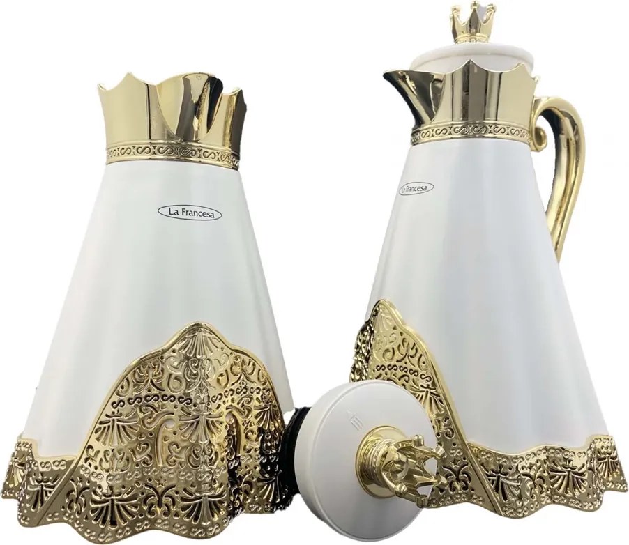 Conjunto de Garrafas Términas 1 Litro e 700 ML Sophie Luxo Quente Frio Inox Branca/Dourada G95 - Gran Belo