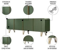 Balcão Aparador Buffet Piacente H01 Verde Pistache - Mpozenato