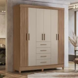Guarda Roupa Casal 165cm 6 Portas Khani Carvalho/Fendi Z17 - Mpozena