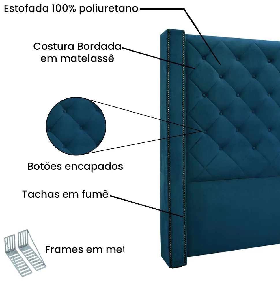 Cabeceira Cama Box King 195cm e Recamier Vicenza Veludo S04 - D'Rossi - Azul Marinho