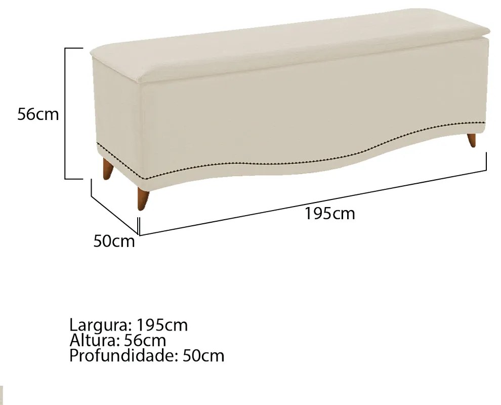 Calçadeira Estofada Yasmim 195 cm King Size Corano Bege - ADJ Decor