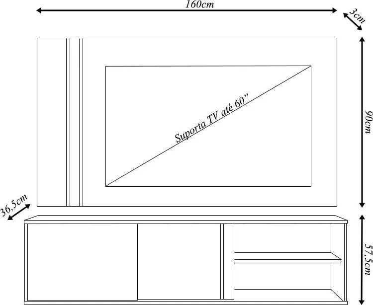 Conjunto Painel com Bancada Atreus Portas Deslizantes MDP até 60 Calacata/OffWhite G97 - Gran Belo