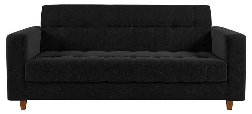 Kit 01 Sofá 3 Lugares e 02 Poltronas Arezzo Linho Preto A79 Pés Chanfrado Castanho - D'Rossi