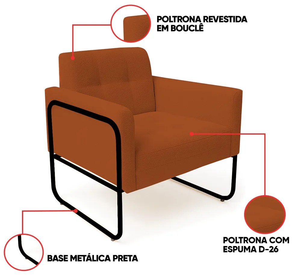 Poltrona Sala Industrial Alta Tubo Preto Elisa Bouclê D03 - D'Rossi - Terra