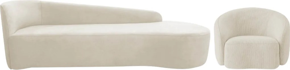 Kit Divã Recamier Orgânico França 220cm Lado Direito e Poltrona Amore Bouclé