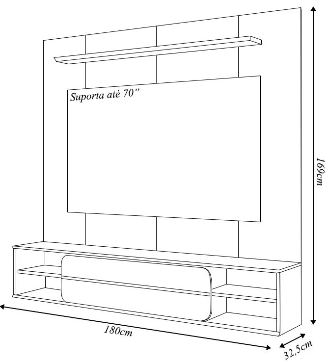 Painel Suspenso Ursula TV 70" Nichos Laterais OffWhite/Freijó G18 - Gran Belo