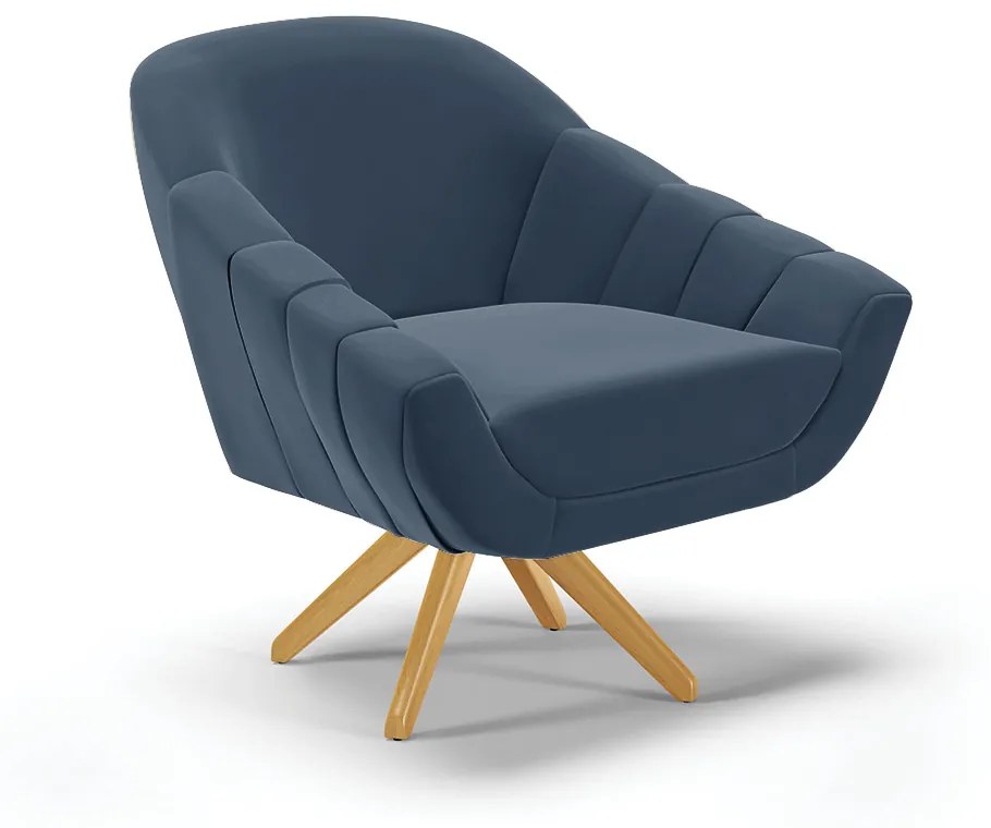 Kit 01 Namoradeira 02 Lugares e 02 Poltronas Giratória Giovana Suede Azul Marinho Base Madeira MA30 - D'Rossi