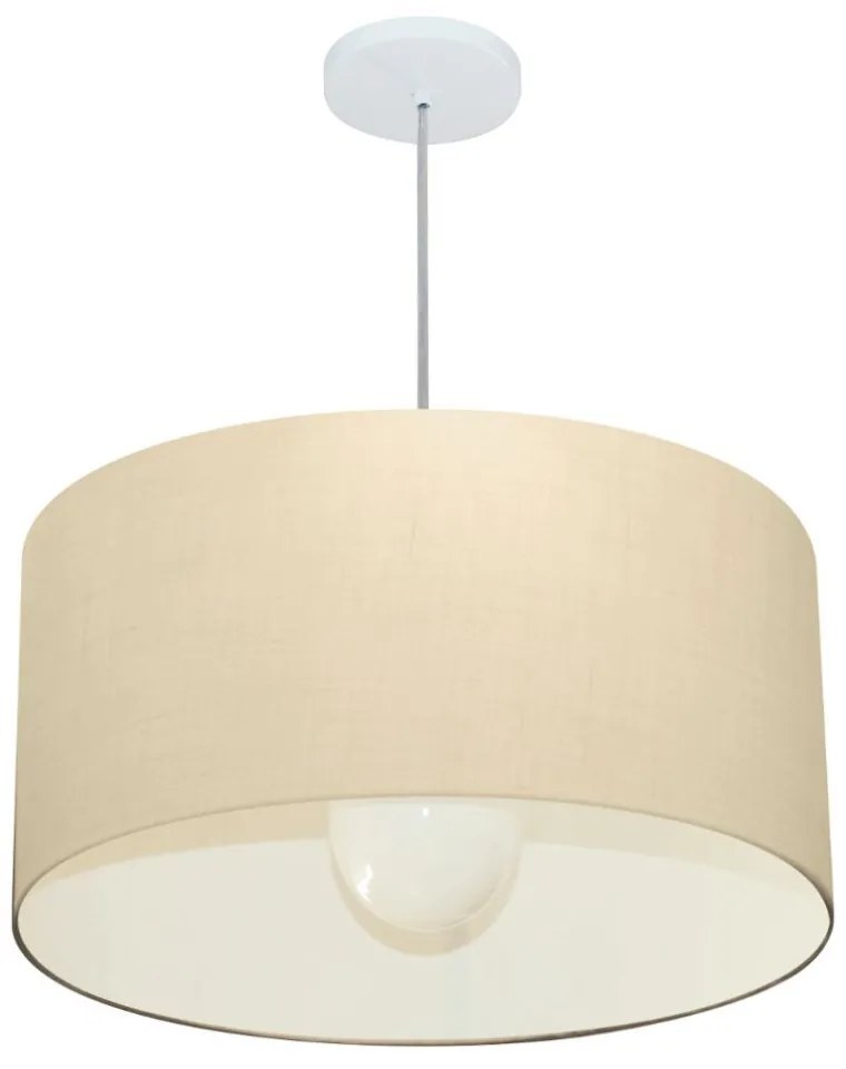 Lustre Pendente Cilíndrico Md-4208 Cúpula em Tecido 55x30cm Algodão Crú - Bivolt
