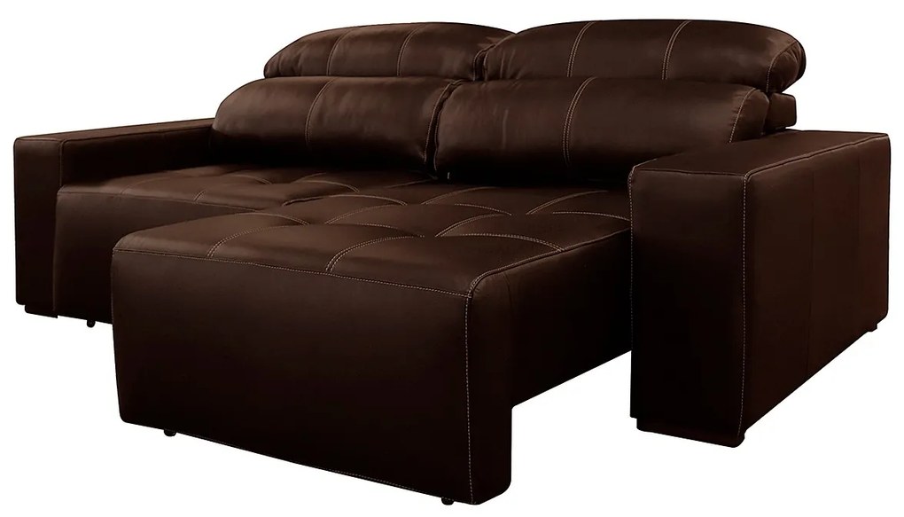 Sofá de Couro 2 Lugares Alabama 230cm USB M06 Cor Café 490 - ADJ DECOR