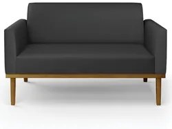 Sofá Namoradeira e 2 Poltronas Base Madeira Castanho Maressa Sintético