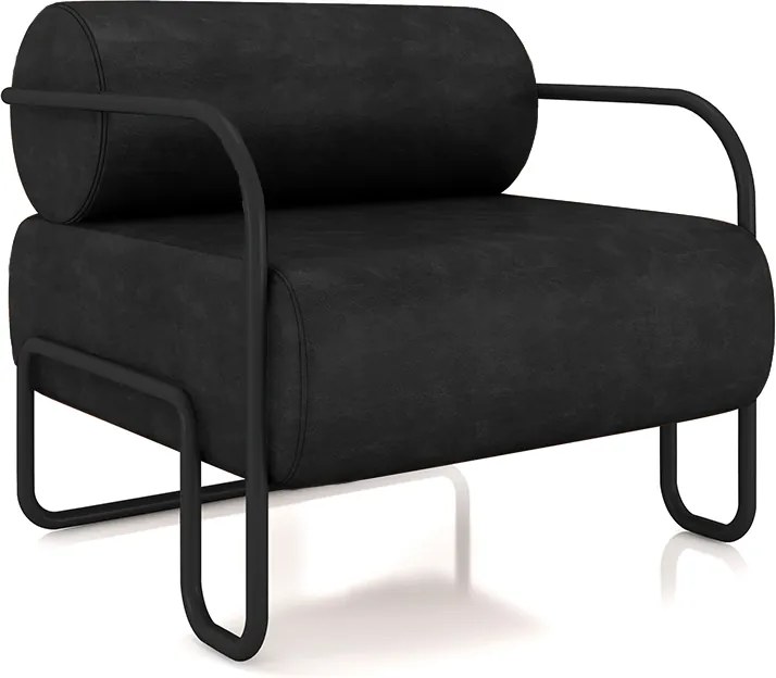 Poltrona Decorativa Sala de Estar Polatsk Base Industrial de Ferro PU Preto G33 - Gran Belo