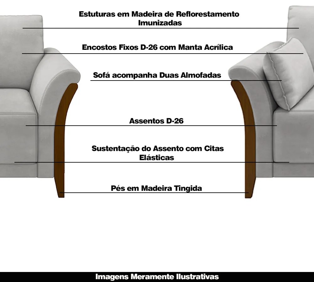 Conjunto Decorativo Poltrona e Sofá 222cm Market Veludo Cinza G45 - Gran Belo