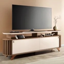 Rack Bancada de TV 70 Pol 182cm Elva H01 Castanho/Off White - Mpozenat