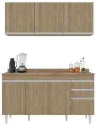 Armário Cozinha e Balcão Com Tampo 150cm Marrocos Castanho  - Lumil