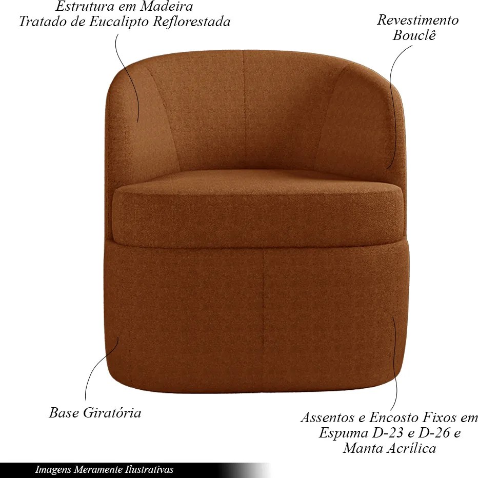 Kit 2 Poltronas Decorativas Design Moderno Bel Sala de Estar Base Giratória Bouclê Terracota G33 - Gran Belo