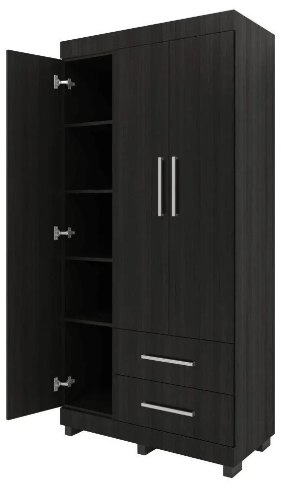 Roupeiro Guarda Roupa 3 Portas Prateleiras 2 Gavetas Preto