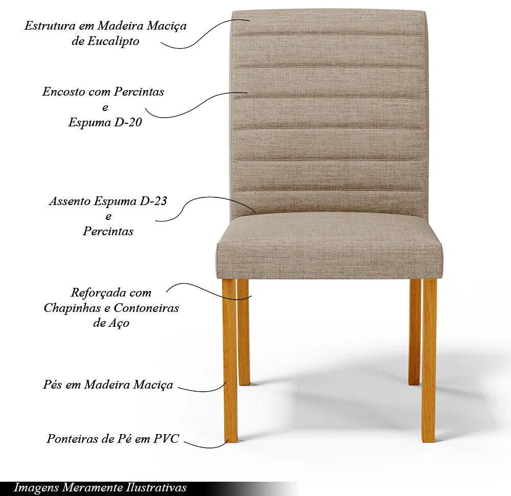 Kit 5 Cadeiras de Sala de Jantar Estofadas Veiga Madeira Maciça Suede Bege G78 - Gran Belo