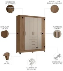Guarda Roupa Casal 165cm 6 Portas Khani Carvalho/Fendi Z17 - Mpozena