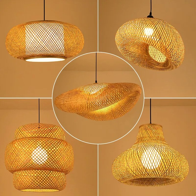 luminária Pendente Handmade Rattan Lustre De Bambu Redondo, Chapéu De Palha, Vintage, Restaurante Luz, Café Bar - Rattam-A-50CM