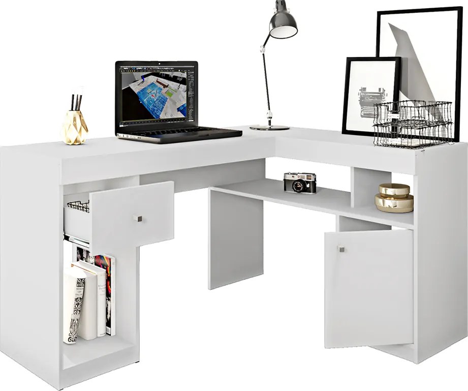 Escrivaninha Mesa Computador de Canto Office 137cm Suzan C01 - D'Rossi - Branco