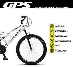 Bicicleta GPS Aro 26 Aço 21 Marchas Dupla Suspensão Freio V-Brake Bran