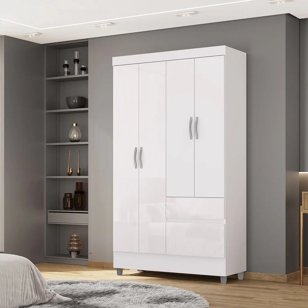 Guarda Roupa Flex Solteiro Abruzzo 4 Portas de Bater 2 Gavetas Branco/Terracota G98 - Gran Belo