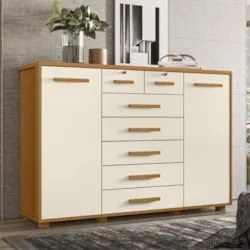 Cômoda Para Quarto 7 Gavetas 160cm Fontaine A02 Off/Cinamomo - Mpozena