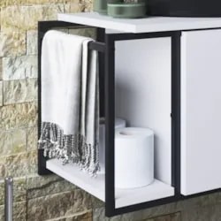 Gabinete Banheiro Suspenso 80cm Cuba Oval Ripy Branco/Preto Z54 - Mpoz