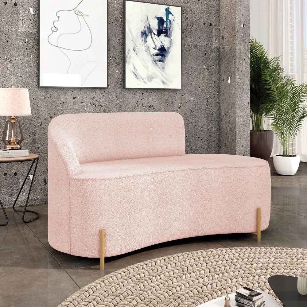Sofá 2 Lugares Orgânico 140cm Pé Aço Lateral Dourado Morgan Bouclê D03 - D'Rossi - Rose
