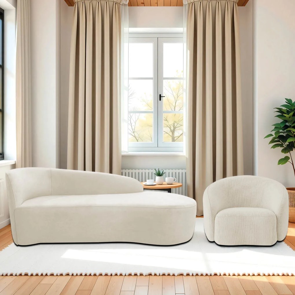 Kit Divã Recamier Orgânico França 160cm Lado Direito e Poltrona Amore Bouclé