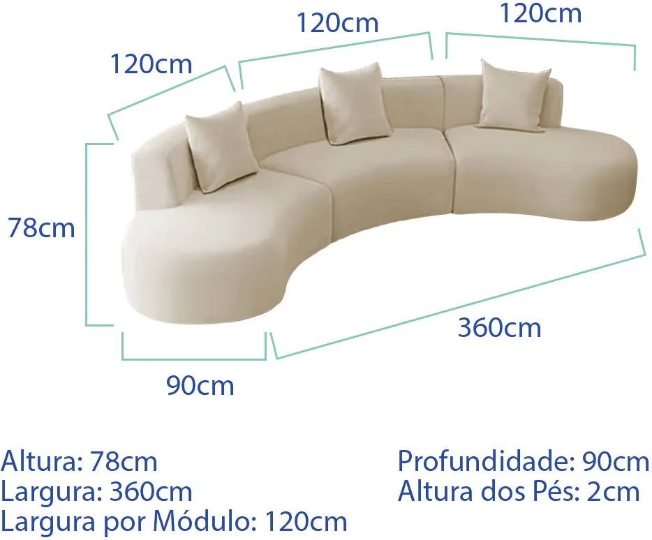 Kit Sofá Modular 4 Lugares 360cm Moderno Curvo Orgânico Duna Bouclé