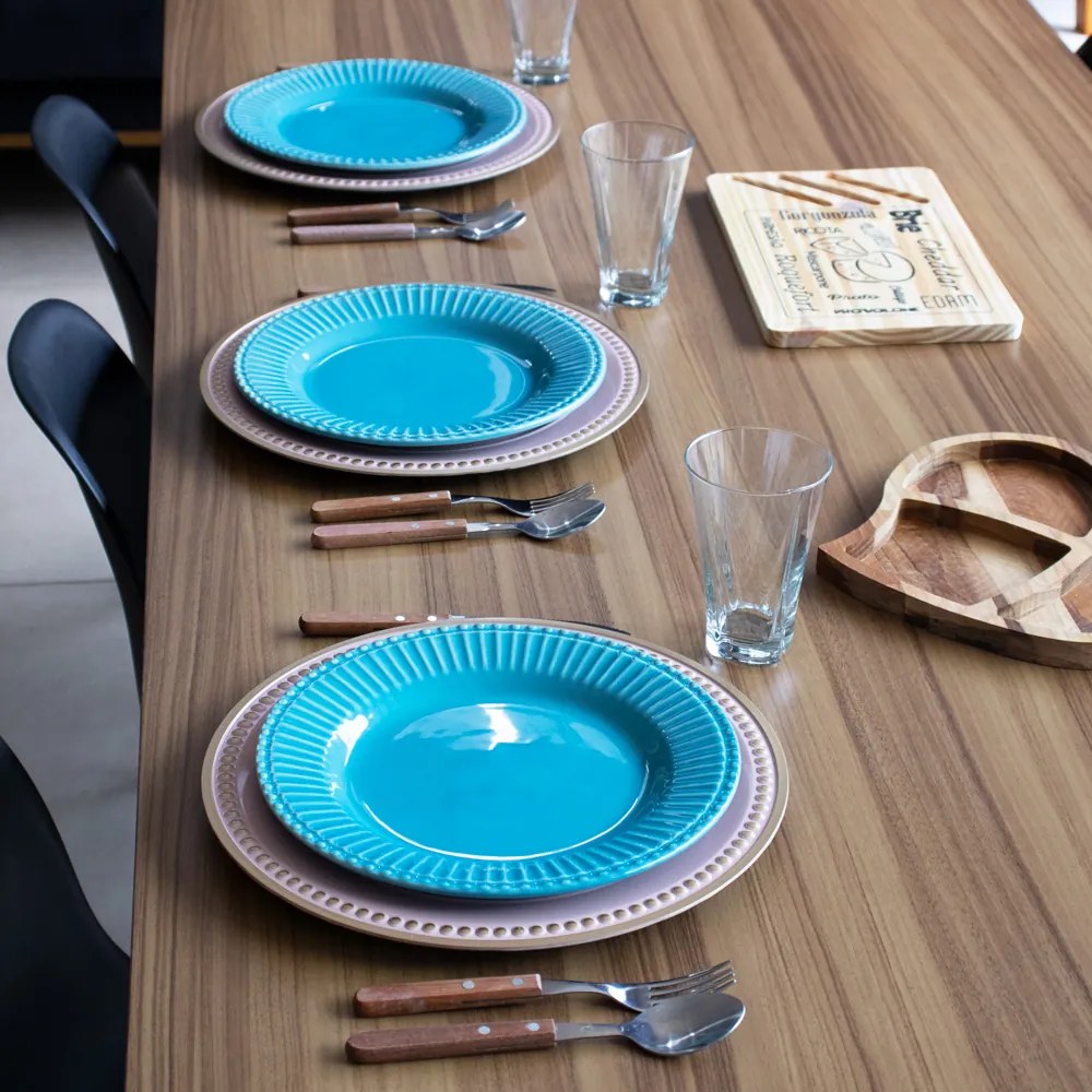 Sousplat para Prato de Mesa Decorativo Rosa Com Detalhes Em Dourado 33cm - D'Rossi