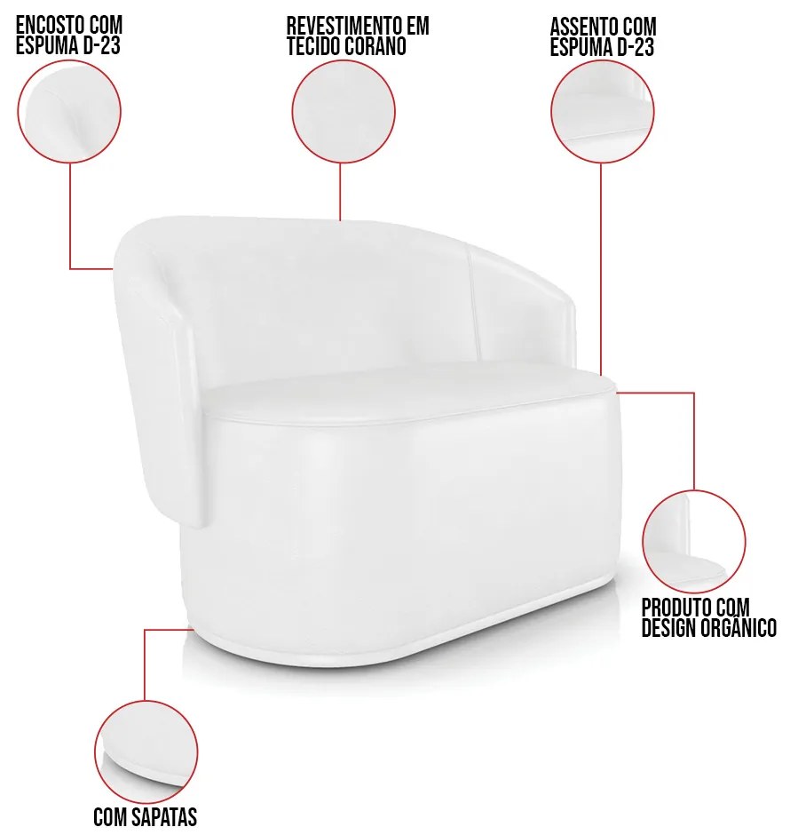 Sofá 2 Lugares Namoradeira Orgânica para Sala Malu Sintético PU M11 - D'Rossi - Branco