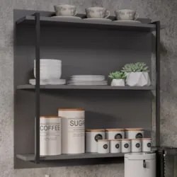 Prateleira Industrial Cozinha Tripla com Painel Flora Z34 Grafite - Mp