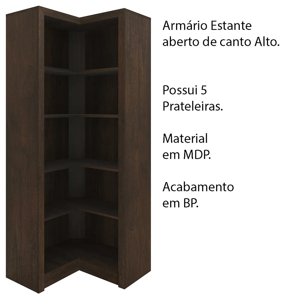 Armário Estante de Canto Alto para Escritório Home Office ME4132 MDP Rustico G69 - Gran Belo
