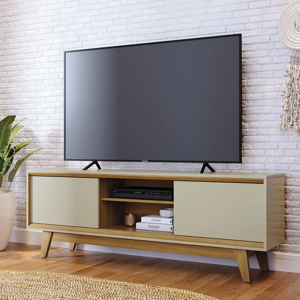 Bancada Decorativa Loser MDP Pintura UV 2 Portas Deslizantes até 65 Cumaru/Opala G97 - Gran Belo
