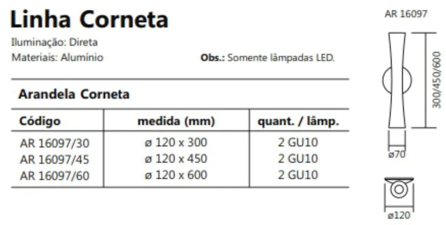 Arandela Corneta 8X30X7Cm 2Xmr16 - Usina Design 16097/30 (BT - Branco Texturizado)