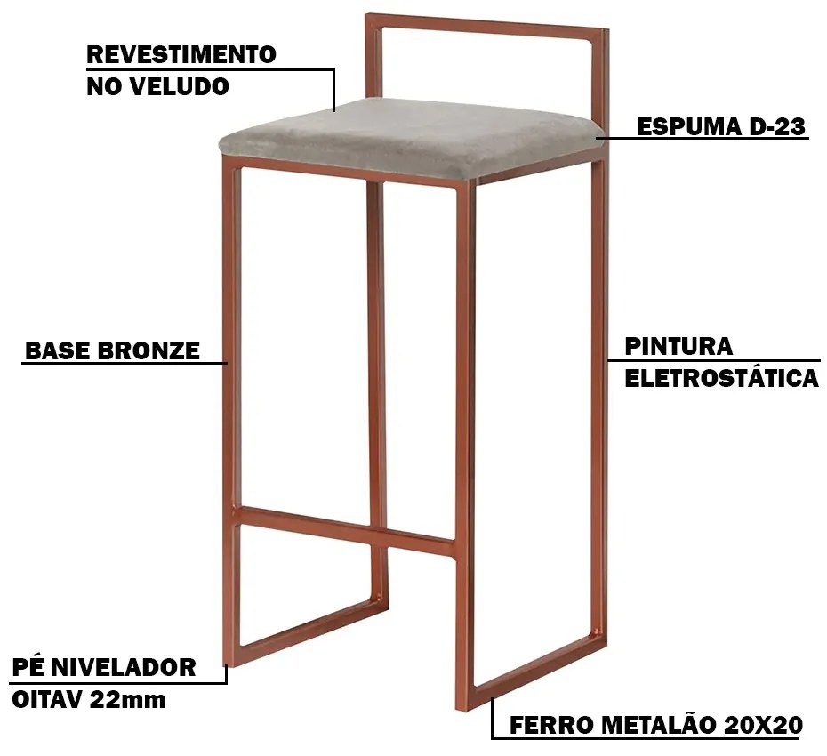 Kit 2 Banquetas Decorativa Jasmine Base Bronze Veludo Cinza G41 - Gran Belo