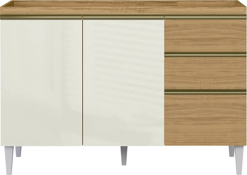 Balcão Cozinha sem Tampo 120cm para Pia Paolla A09 - D'Rossi - Atacama e Off White