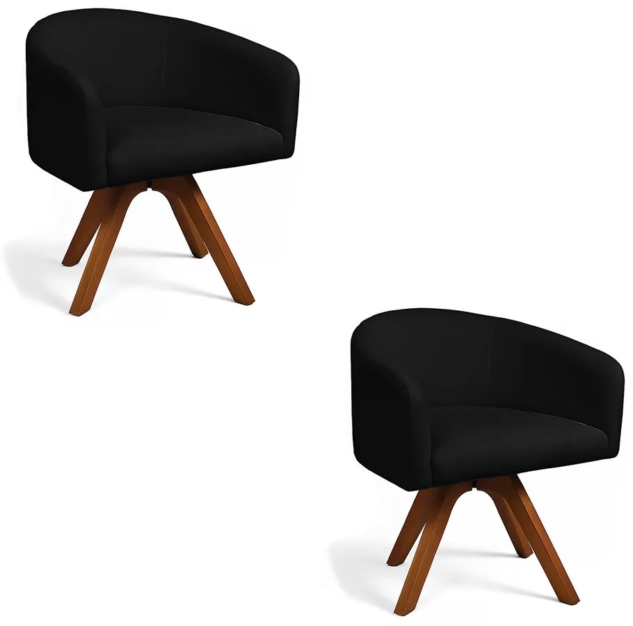 Poltrona Sala Base Giratória Madeira Kit 2 Arielle Bouclê D03 - D'Rossi - Preto