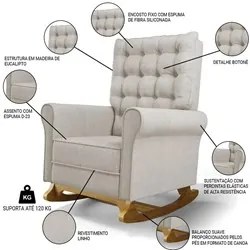 Kit 02 Poltronas de Amamentação e Descanso Base Madeira Balanço Brenda
