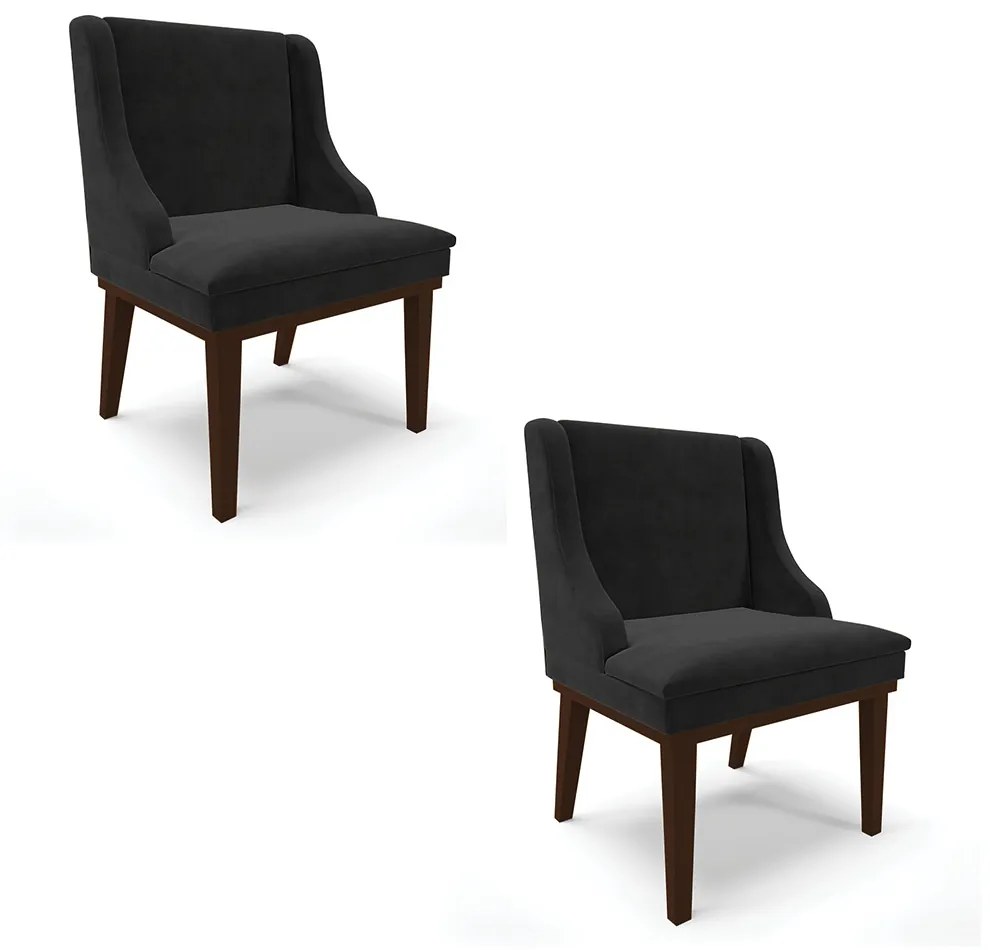 Kit 02 Cadeiras de Jantar Liz Suede Base Fixa Madeira Tabaco D03 - D'Rossi - Preto