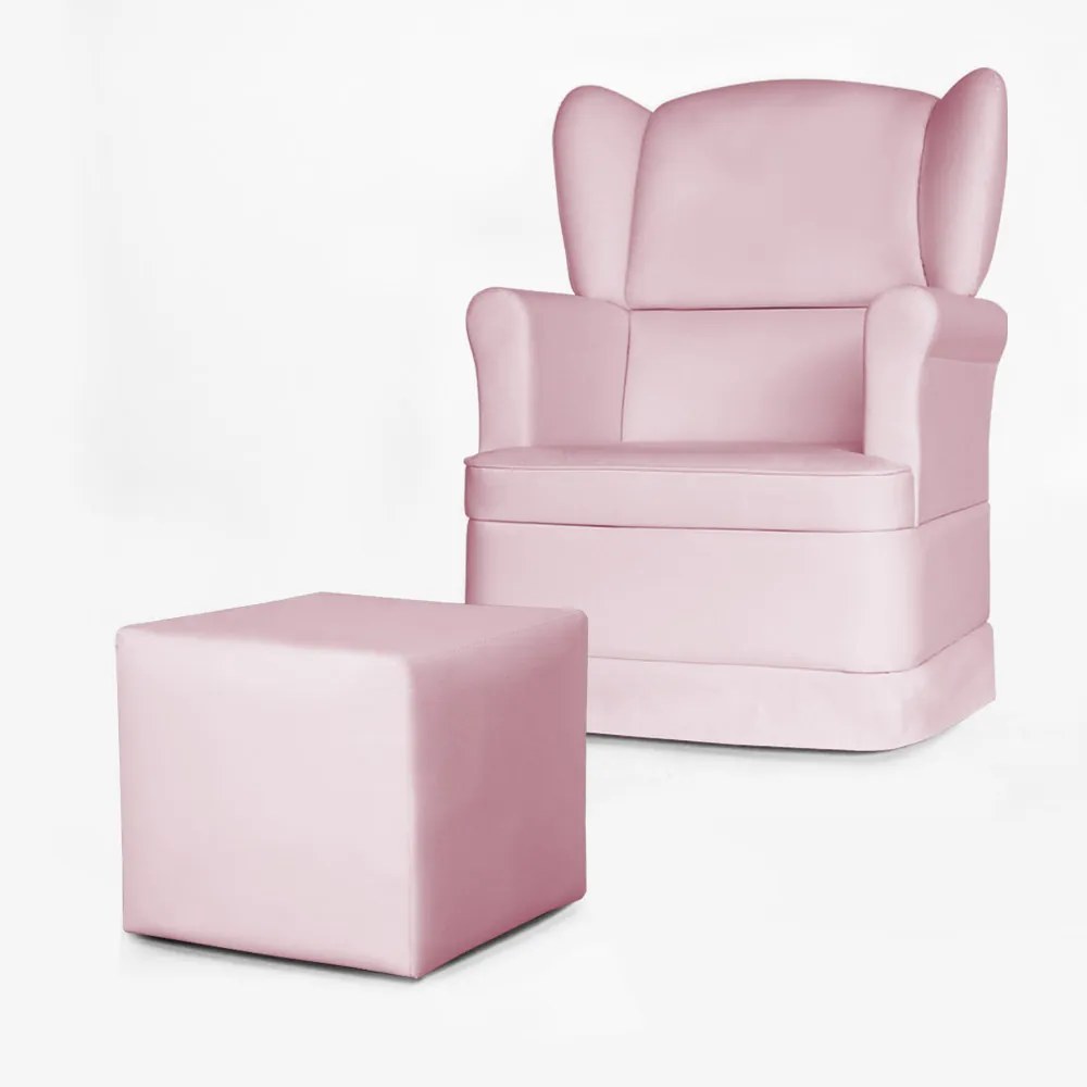 Conjunto Poltrona Ana de Amamentação com Balanço + Puff Ana + Trocador de Fraldas Courino Rosa