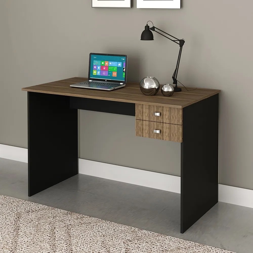 Mesa para Escritório Home Office ME4165 MDP Nogal/Preto G69 - Gran Belo