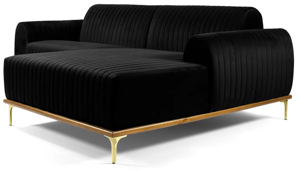 Sofá 3 Lugares Lisboa D07 com Chaise Direita 230cm Veludo Preto - D'Rossi