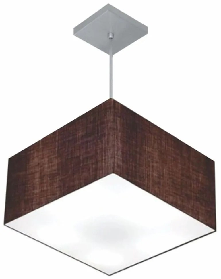 Lustre Pendente Quadrado Md-4020 Cúpula em Tecido 21/35x35cm Café - Bivolt